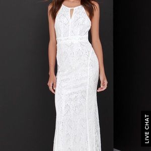 Lulus SHIMMER & SHINE SILVER & IVORY LACE MAXI